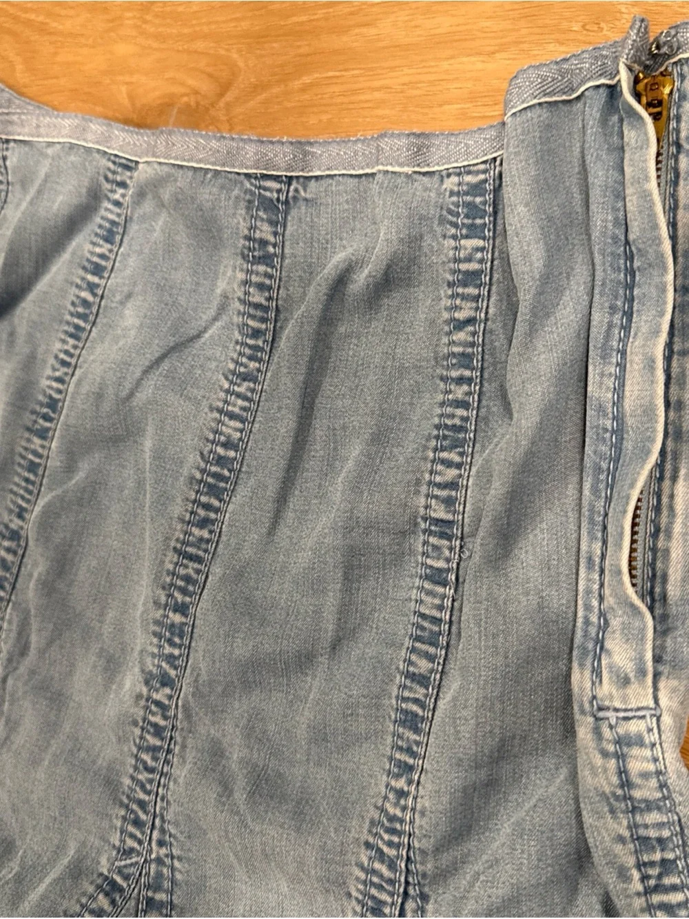 VTG Liz Claiborne Light Blue Denim A-Line Midi Pleated Flared Panel Skirt Boho 8